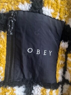 Obey  Yellow, Black & White Graphic Crewneck zip up jacket